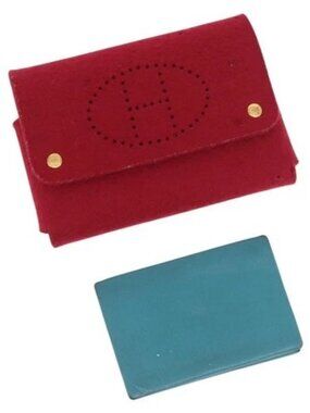 HERMES Clutch Bag Cotton Leather 2 Set Red Blue Auth bs32605